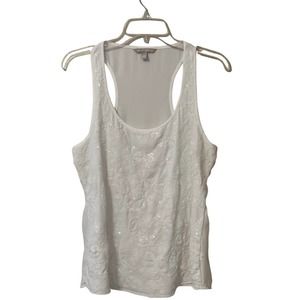 🍒 Banana Republic Sequin White Floral Tank Top Blouse Size Medium